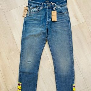 Polo Ralph Lauren High Rise Slim Fit Callen South western Beaded Jeans Sz 26 RRL